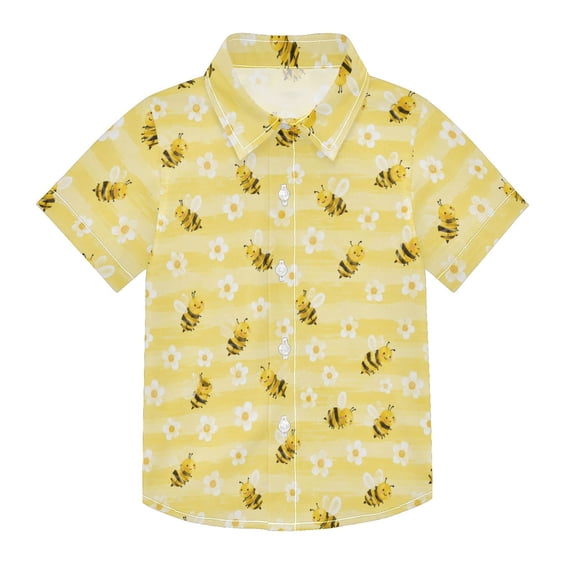 Boys Button-Down Shirt Short Sleeve Shirt Tops for 3Y Cartoon Bees and White Flowers