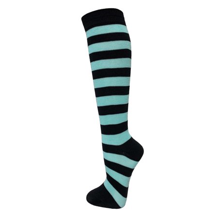 

COUVER [KSTR01] 1 Stripe Fashion/Costume Knee High Socks Black / Light Sky Blue 1PR