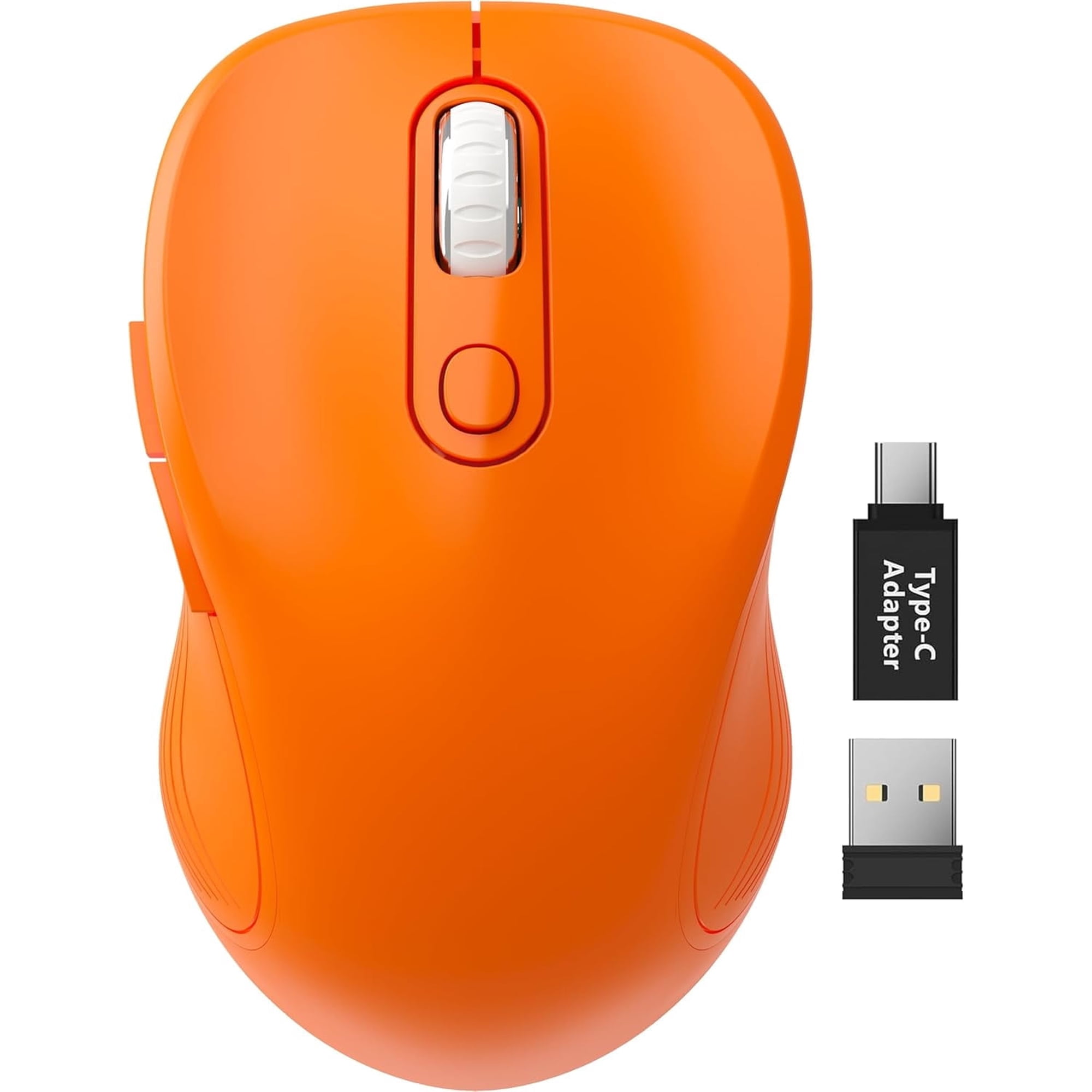 Wireless Mouse for Laptop, Ergonomic Silent Computer Mouse with USB & USB-C, 3 DPI 6 Buttons, Orange