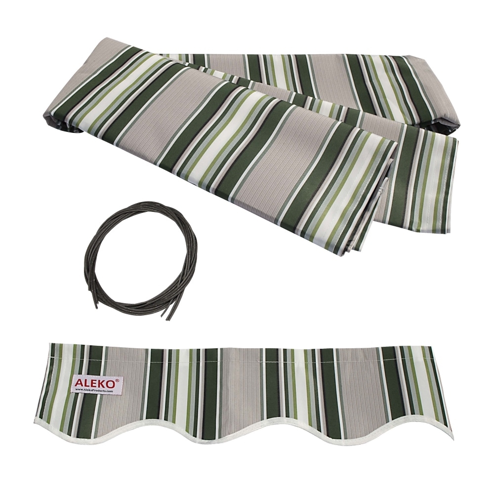 ALEKO Motorized 20x10 Feet Retractable Outdoor Patio Awning Sunshade Multi-Striped Green