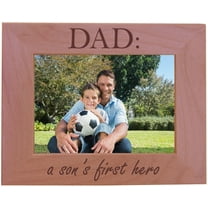 CustomGiftsNow DAD: A Son's First Hero - Wood Picture Frame - Fits 5x7 Inch Picture for father's or Christmas for dad, father, grandpa (Horizontal)
