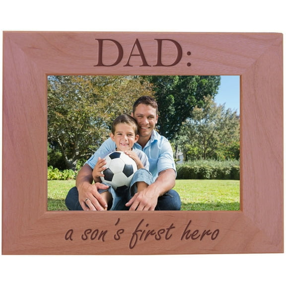 CustomGiftsNow DAD: A Son's First Hero - Wood Picture Frame - Fits 5x7 Inch Picture for father's or Christmas for dad, father, grandpa (Horizontal)