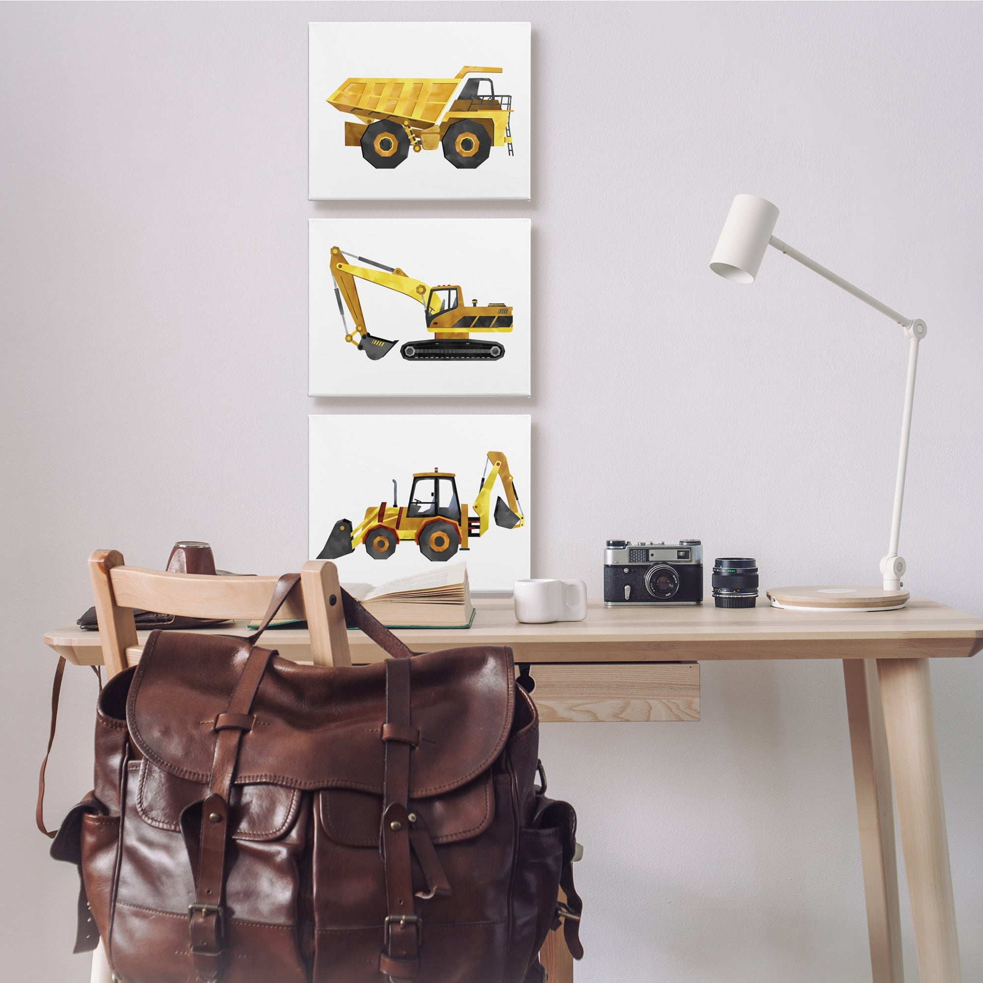 Stupell Industries Construction and Demolition Trucks Yellow Black Vehicles,3pc, each 16 x 20,Designed by Ziwei Li