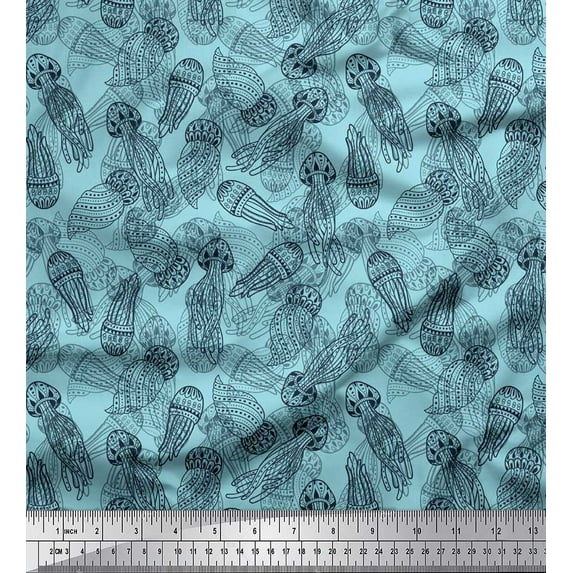 Soimoi Cotton Duck Fabric Jellyfish Ocean Print Fabric by The Yard 42 Inch Wide
