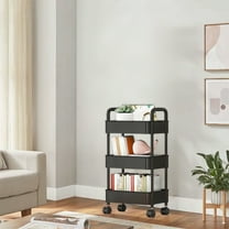 InsCrazy Storage Cart with Drawers Kitchen Storage Cart 4-layer Black With Armrests Storage for Kitchen