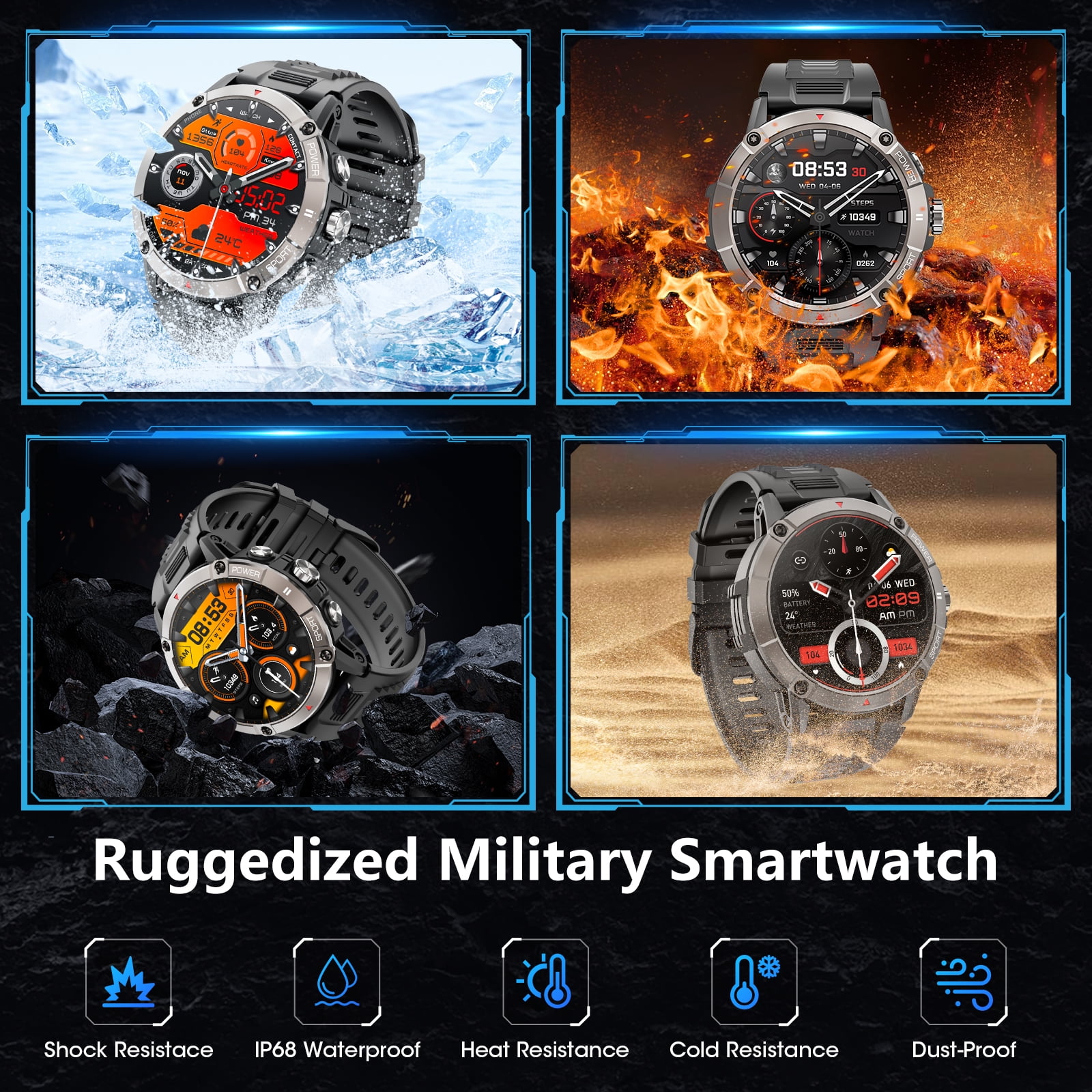 Mingdaln Military Smartwatch for men,with 120+ Sport Modes/ IP68 Waterproof , Rugged Fitness Tracker ,fits for Android and iPhone devices(Black) Mingdaln Military Smartwatch for men,with 120+ Sport Modes/ IP68 Waterproof , Rugged Fitness Tracker ,fits for Android and iPhone devices(Black) - Image 3