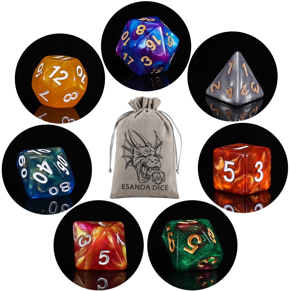 CiaraQ DND Dice Set - 20 x 7 (140pcs) Polyhedral Dice for Dungeons and Dragons D&D RPG MTG Role Playing Table Games, with a Large Flannel Bag