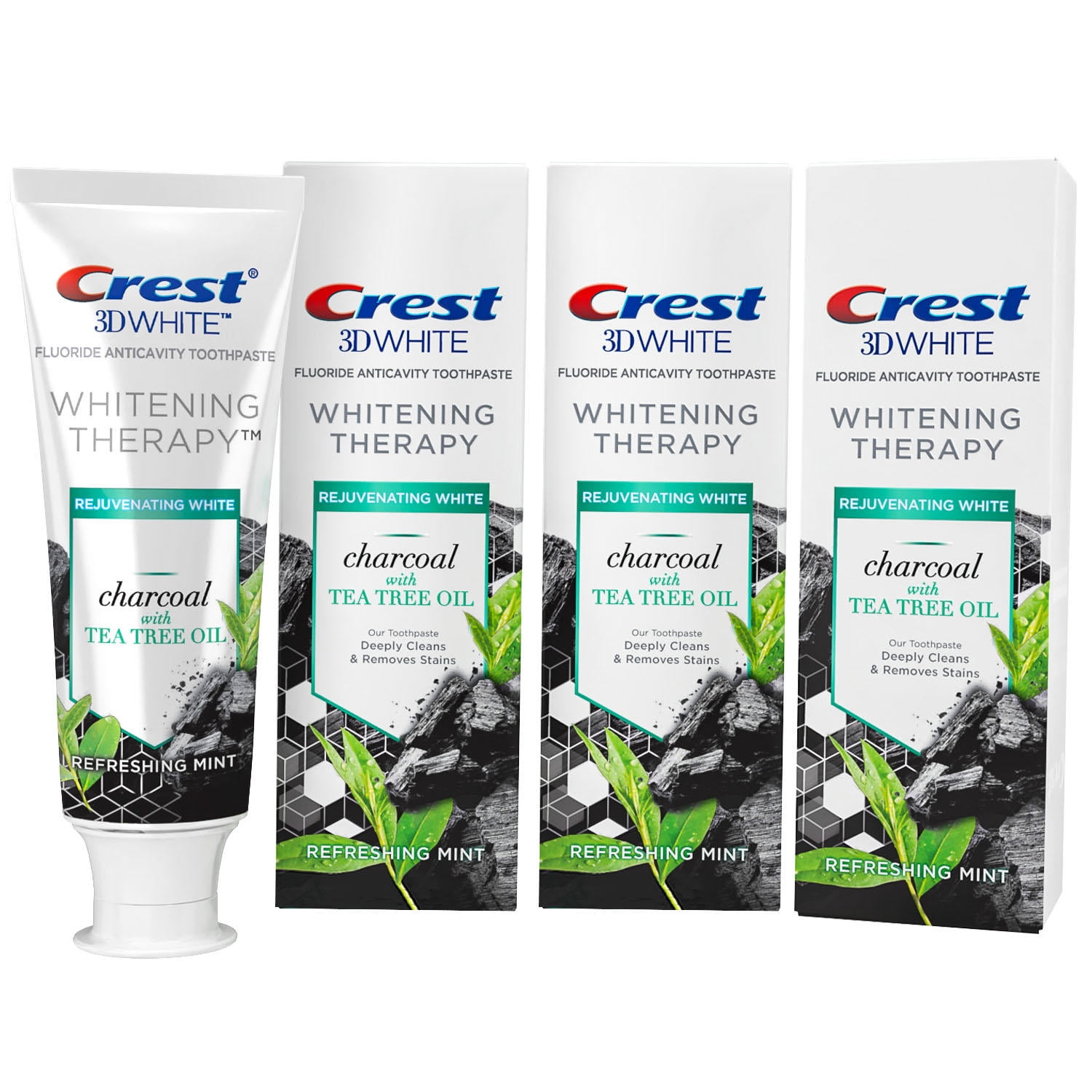 Crest Charcoal 3D White Toothpaste, Whitening Therapy, With Tea Tree Oil, Refreshing Mint Flavor (4.1 Oz., 3 Pk.)
