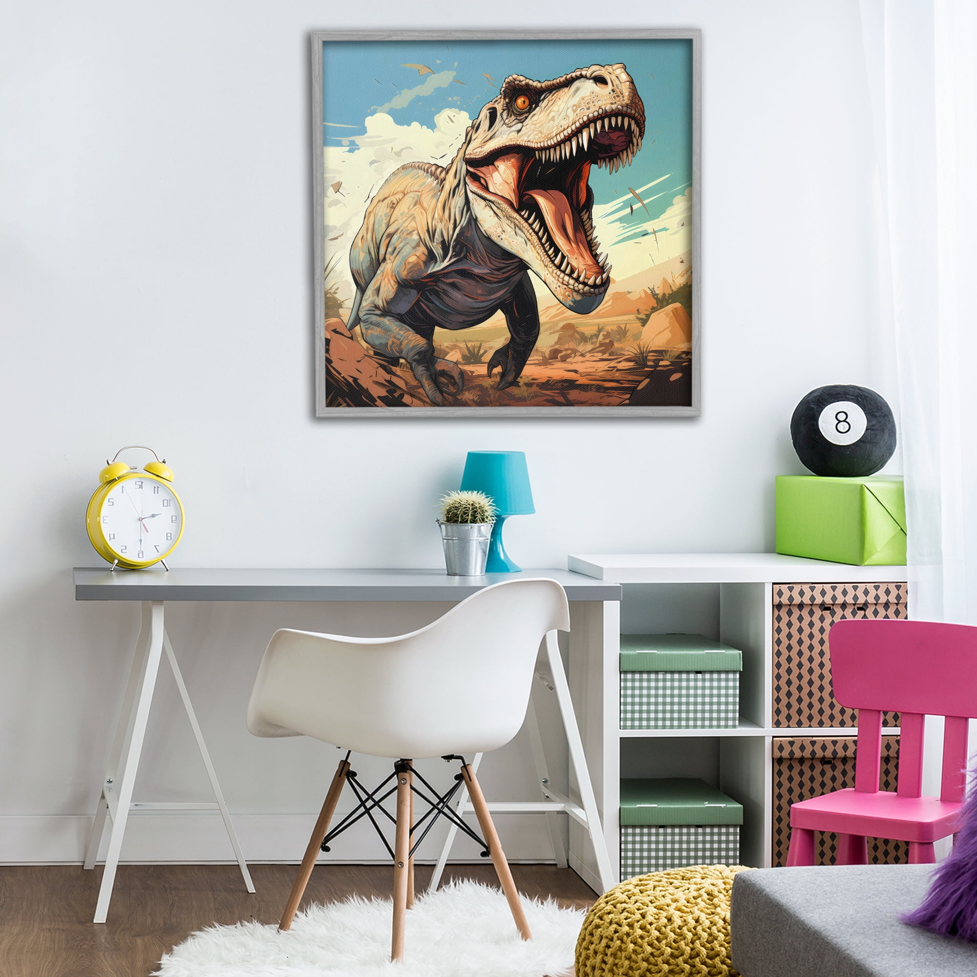 Stupell Industries Velociraptor Desert Sunset Gray Framed Giclee Art, design by Creative Studio