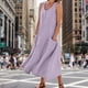 thumbnail image 1 of Vestido Sin Mangas Vestidos de playa de verano Bolsillos europeos Chaleco Vestido Ropa femenina (Púrpura XXL) Cgtredaw Para estrenar, 1 of 1