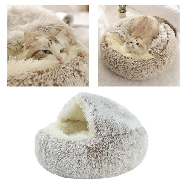Cama Autocalentable, Gatos Y Perros, Fuax de Lujo, Nido, Camas para Dormir, Almohada Interior, Perro de Peluche , Café 50cm