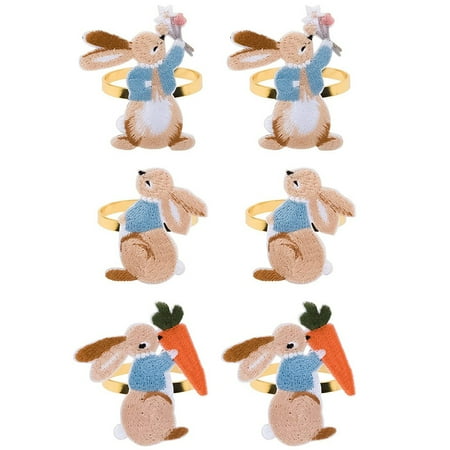 

6 Pieces Easter Napkin Rings Bunny Napkin Buckle Embroidered Rabbit Metal Napkin Holders for Easter Home Kitchen Decor