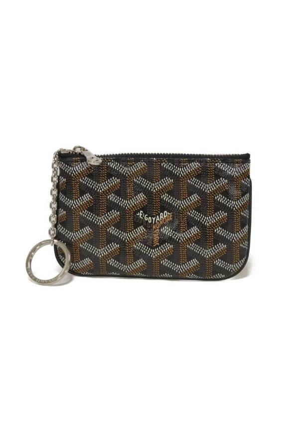 Pre-Owned Goyard Senna Nano Coin Case with Key Ring, Herringbone Pattern, Black, Men's