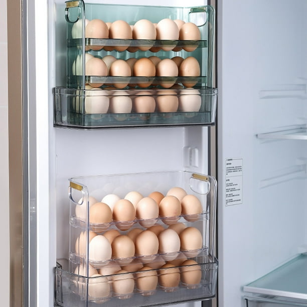 Cajón para huevos refrigerados, bandeja de huevos de grado alimenticio, diseño plegable, estante giratorio, para cocina familiar, conservación fresca, caja de plástico resistente, para hogar,