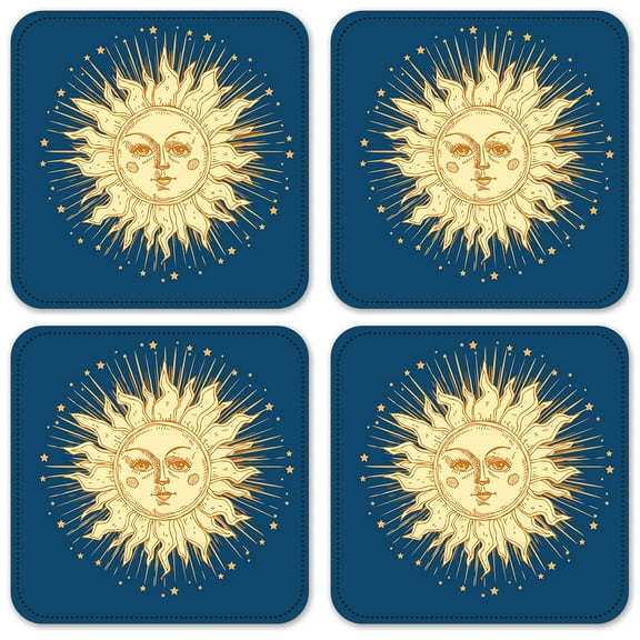 Vinyl Drink Coasters - Set of 4 - Golden Sun with Blue Background