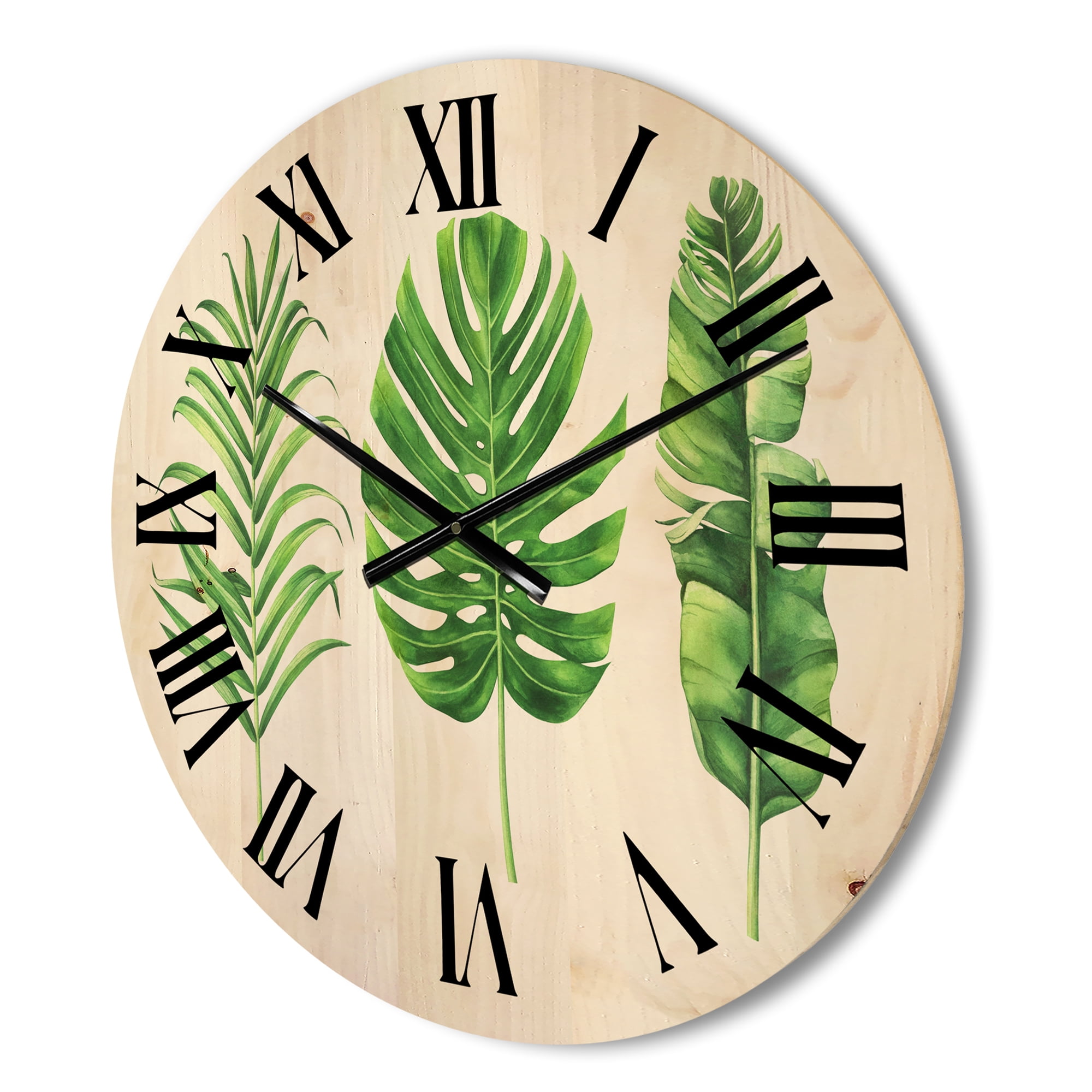 Designart 'Close Up Of Tropical Leaf Of Monstera IV' Farmhouse Wood Wall Clock