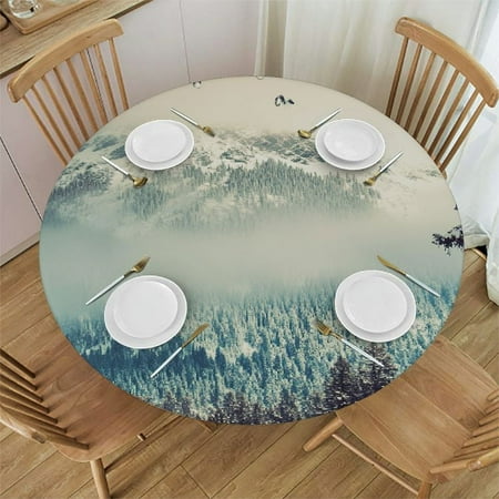 

Indoor Outdoor Patio Round Fitted Vinyl Tablecloth Flannel Backing Elastic Edge Waterproof Wipeable Plastic Cover White Marble Pattern for 5-Seat Table of 36-42’’ Diameter