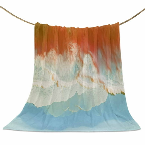 Flannel Fleece Blanket Ocean Beach Super Soft Warm Cozy Throw Blanket Wave Sand Orange Bed Couch Car Blankets for All Season 50" x 60"