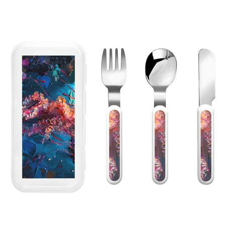 

Rateoe Colorful Jellyfish Abstract for Stainless Steel Kids Silverware Set - Child and Toddler Safe Flatware - Children s Knife Fork And Spoon Set