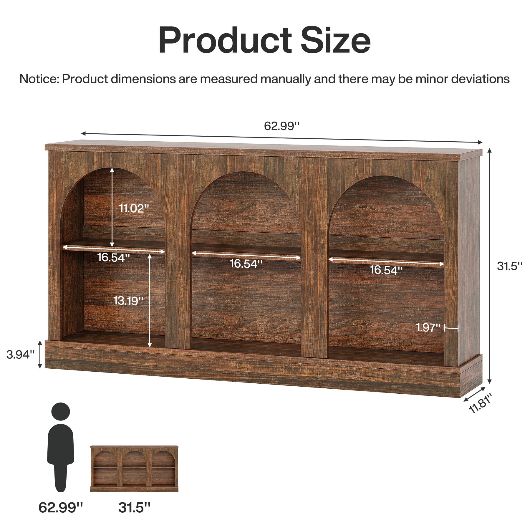 Tribesigns Farmhouse Console Table, 63-Inch 3 Tier Entryway Table with Storage, Wooden Rectangular Sofa Table Behind The Couch for Hallway, Dark Brown