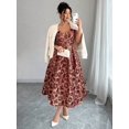 thumbnail image 5 of Burgundy Women Jacquard Elegant Spaghetti Strap Wedding Guest Dress,, 5 of 8
