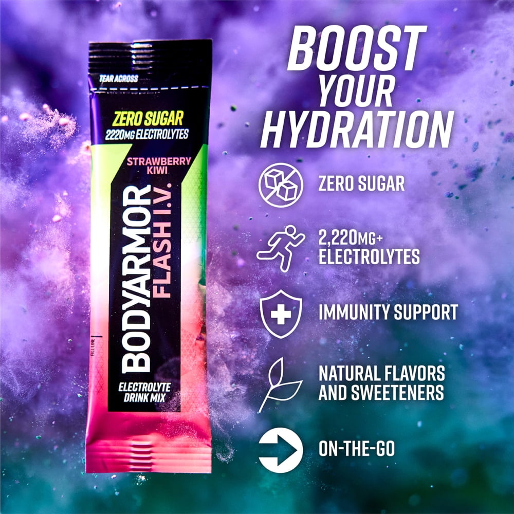 BodyArmor Flash IV Zero Sugar Electrolyte Strawberry Kiwi Drink Mix Packets 6 sticks - 5 Pack
