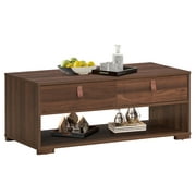 Costway Coffee Table Wood Accent Cocktail Table w/ 2 Drawers & Open Storage Shelf Black