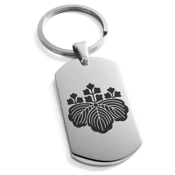 Stainless Steel Toyotomi Samurai Crest Engraved Dog Tag Keychain Keyring