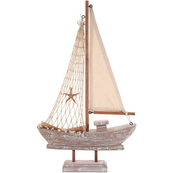 Wooden Sailing Ship Decor Household Small Boat Ornament Mediterranean Style Wood Boat Model