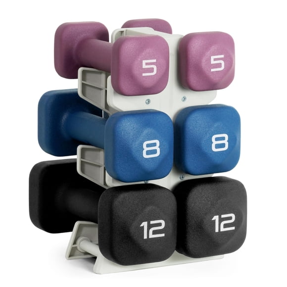 Set de mancuernas Tone Fitness de 22,7 kg (50 lb) de neopreno con rack incluido