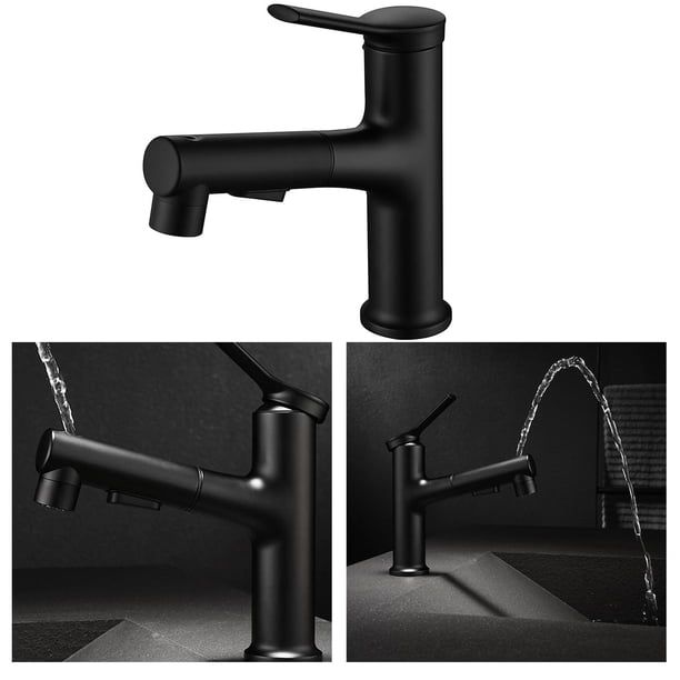 Lavabo con Grifo Extraíble Rociador, Grifo Mezclador de Lavabo con Un Orificio Y Una Manija para Agua Fría Y Caliente con Gira Negro Macarena Fregadero de lavabo caliente y frío
