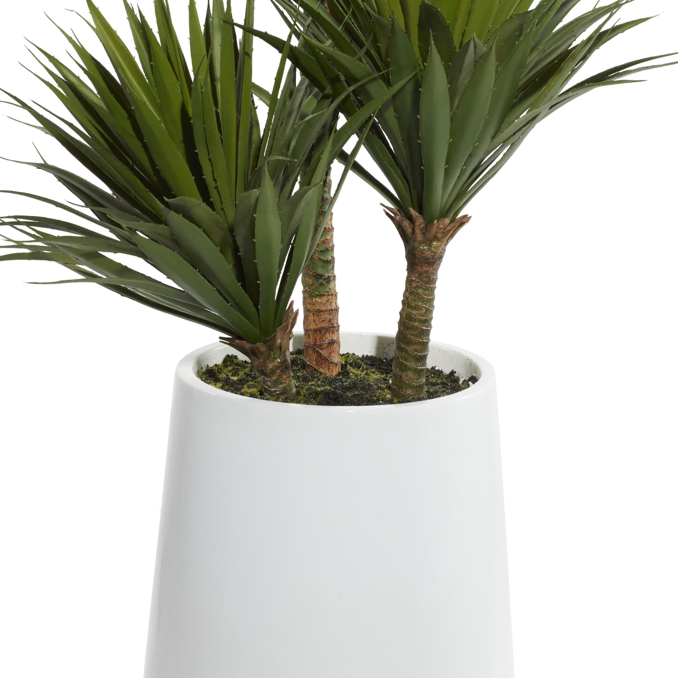 DecMode 42" Artificial Date Palm Plant in Realistic Leaves and White Fiberglass Pot