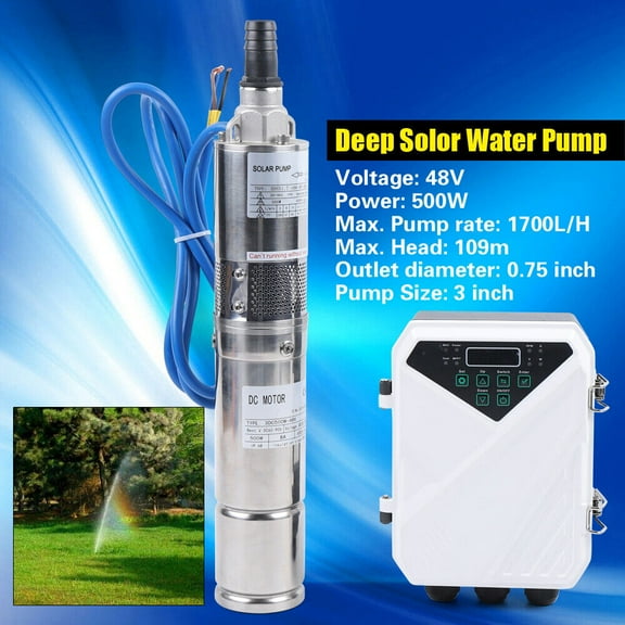 Miumaeov 3'' Solar Water Pump Deep Bore Well Submersible Water Pump with MPPT Controller 48V 500W