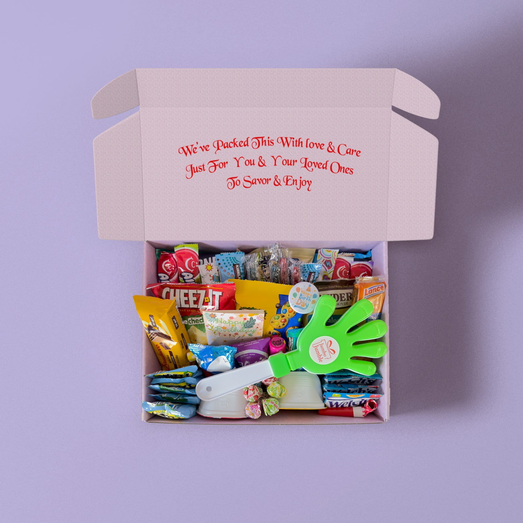 JUMBO JUMBLE Birthday Snack Box (50 count) Assortment Variety Care Package Snacks Gift Basket for Kids, Teens, Boys, Girls, Men, Women, Office, College Students, & Military Soldiers