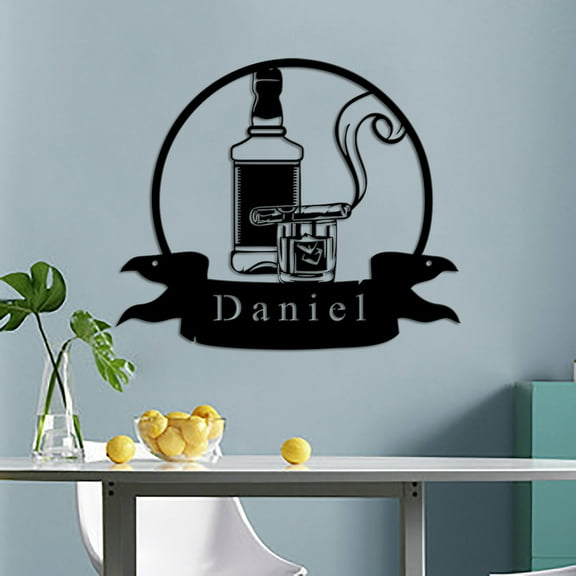 Custom Personalized Bourbon Cigar Metal Wall Art, Custom Bar Sign, Outside Wall Hanging, Man Cave Outdoor Home Decor