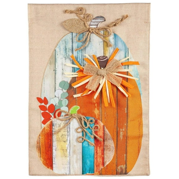 Wood Plank Pumpkin Garden Flag 2 Sided Fall