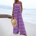 thumbnail image 2 of BLVB Women Overalls Sleeveless Striped Jumpsuits Wide Leg Bib Pants Rompers Summer Beach Outfits with Pockets, 2 of 7