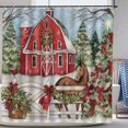 thumbnail image 1 of Cortina de ducha navideña con diseño de granero campestre, corona, caballos, árbol de Navidad perenne, granja rústica vintage, cortinas de baño para vacaciones de invierno, 182 x 182 cm, 1 of 7