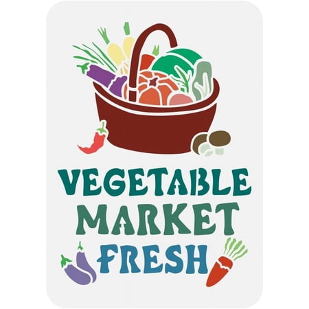 DIY Vegetable Market Signs Stencil 8.3x11.7" Pumpkin Chili Carrot Mushroom Eggplant Stencil Word Vegetable Market Fresh Painting Stencil Reusable Farm Vegetable Template for Wall Decoration DIY