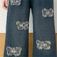 thumbnail image 3 of Jeans Girls Butterfly Jeans Girls Straight Leg Wide Leg Denim Jeans High Waisted Baggy Jeans Girls with Pockets Kids Clothes Girls Size 6-7 Years, 3 of 7