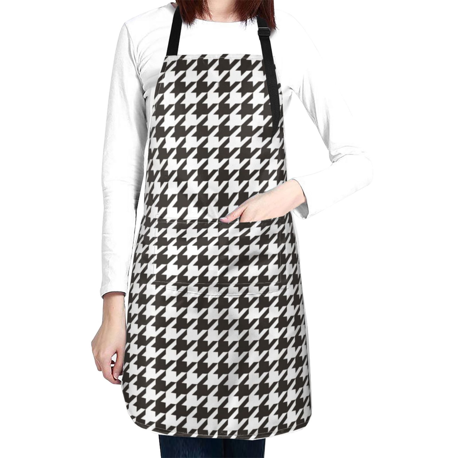 Kdxio Houndstooth Black And White Apron with Pockets Adjustable Kitchen Aprons for Men Women Waterproof Aprons for Cooking,Drawing,Crafting, Baking Household Cleaning