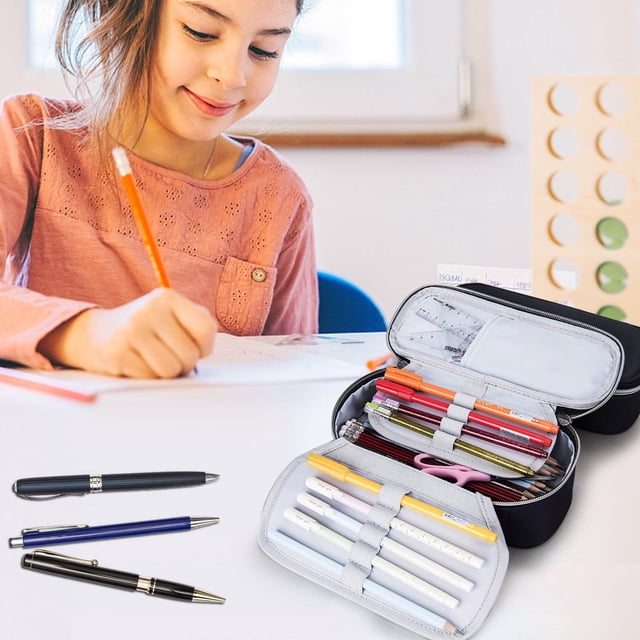 Estuche de lona para lápices, para oficina y papelería, portátil, para estudiantes, de gran capacidad, multicapa, con cierre de contraseña, estuches para lápices