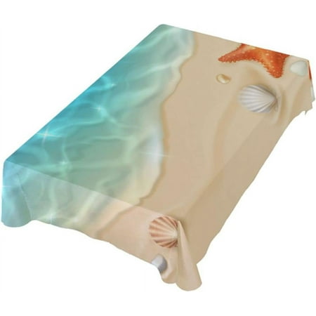 

SKYSONIC Starfish and Shells on Sandy Beach Rectangle Tablecloth Dinner Table Cover for Outdoor & Indoor Patio Picnic BBQ Holiday Party 54x72In