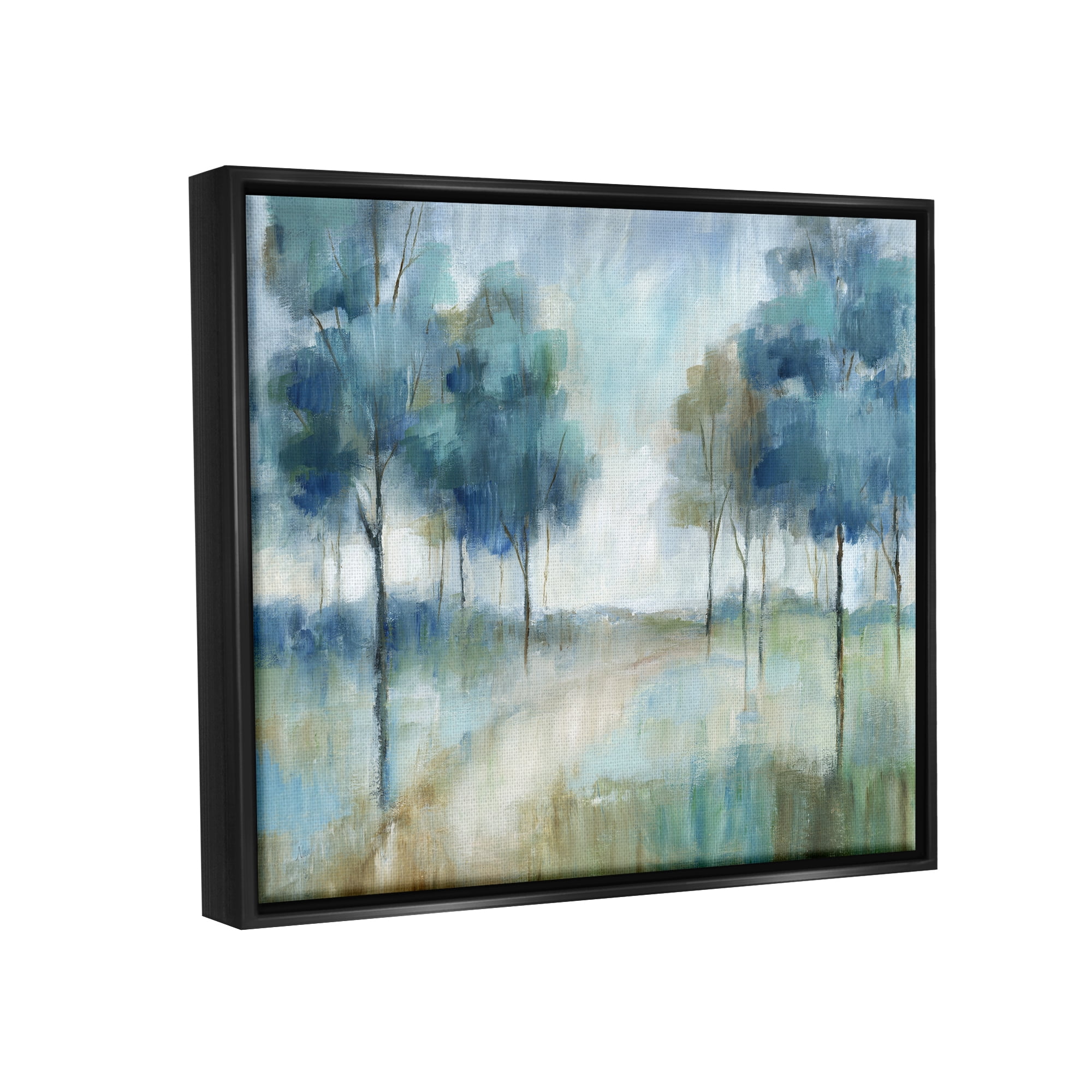 Stupell Industries Abstract Blue Woodland Path Trees Landscape Painting Black Floater Framed Art Print Wall Art