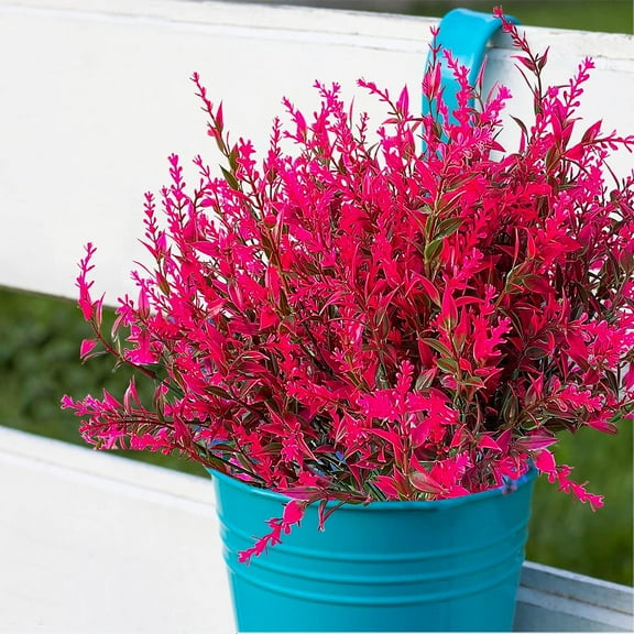 ZOELNIC 8PCS Artificial Lavender Flowers Faux UV Resistant Plastic Fake Flower for Indoor Outdoor Hanging Flowerpot Windows Home Decoration (Rose Red)