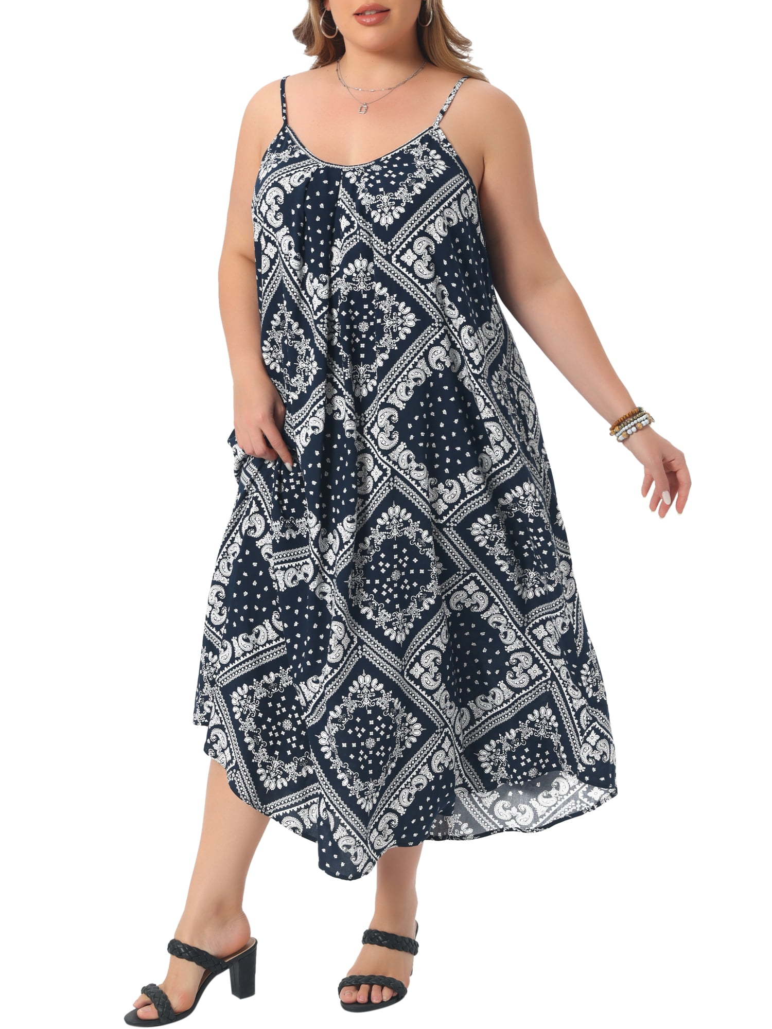 DARING DIVA Plus Women's Size Bohemian Spaghetti Straps Long Dress 3X Dark Blue