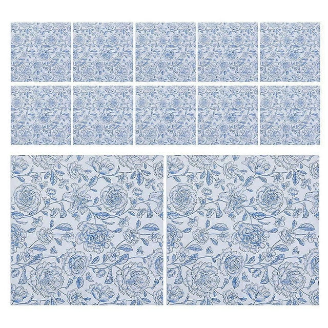 20pcs Blue Rose Floral Napkins Disposable Paper Napkins Vintage Style Flower Pattern Paper Napkins For Wedding Reception Tea Party