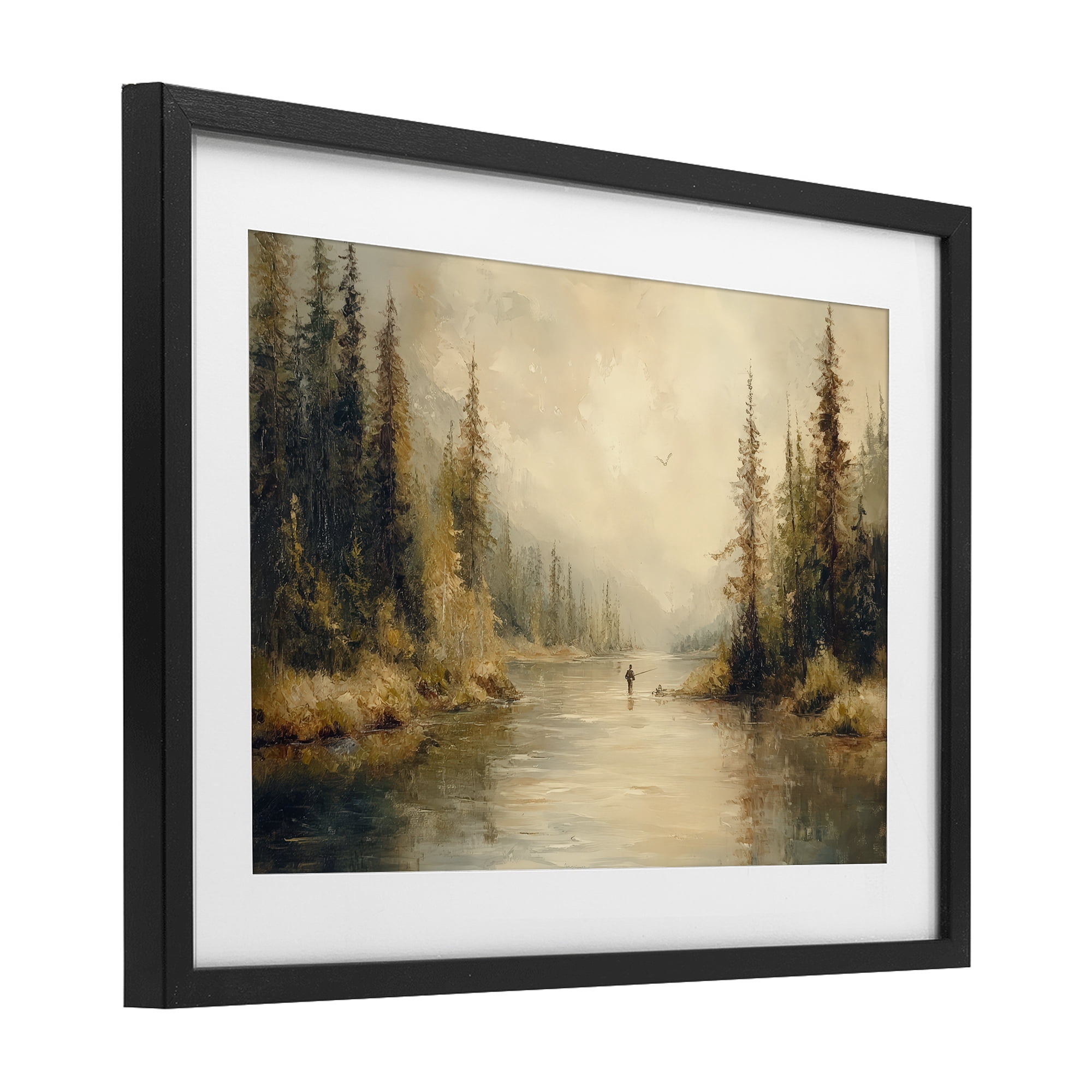 Stupell Industries Fly Fisher at Misty River Black Framed Print Under Glass, design by Petal Prints Design