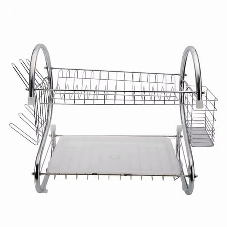 Akoyovwerve Kitchen Stainless Steel 2-Layer Dish Cup Drying Rack Holder Dish Bowls Rack Sink