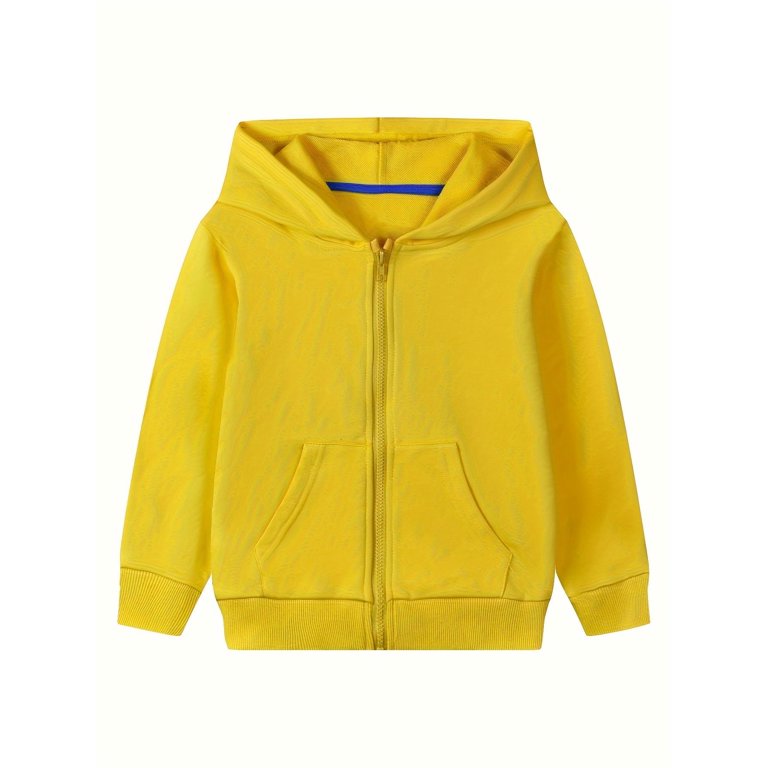 HILEELANG Kids Cotton Blend Full-Zip Hoodie, Lightweight Yellow photo 3